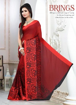 Wonderful Printed Pallu Saree In Brick Red & Crimson Color