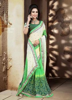 Wonderful Fancy Pallu Saree in Cosmic Latte & Lime Green Color