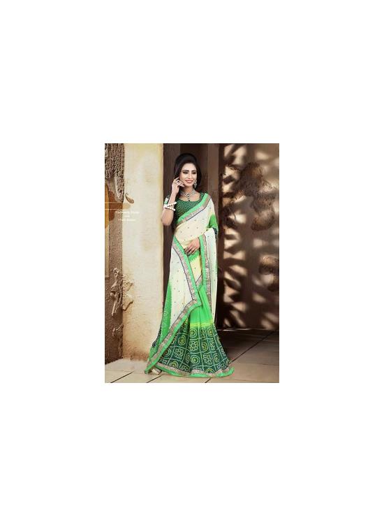 Wonderful Fancy Pallu Saree In Cosmic Latte & Lime Green Color